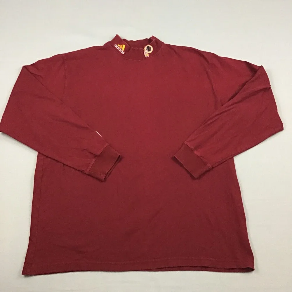 Vintage Washington Redskins Shirt Men XL Red adidas Long Sleeve Mock Neck Coach
